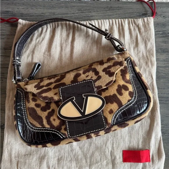 Vintage Valentino Leopard Print Pony Hair Shoulder Bag - Picture 1 of 14